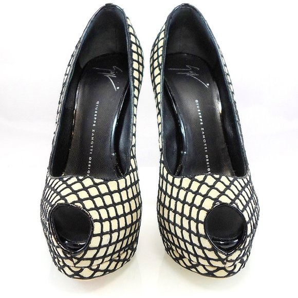 NIB$775 Giuseppe Zanotti Sharon Checked Platform Peep Toe Pump Heels 39 8 8.5 - Picture 5 of 16